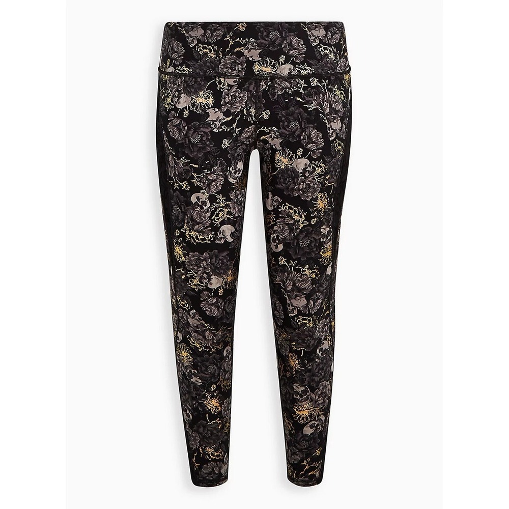 Torrid Plus Size Floral Skull Print Leggings All Over Gold Foil 3X